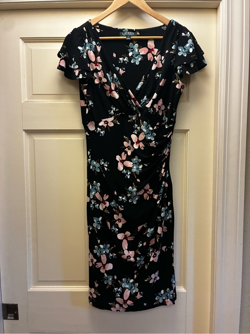 Ralph Lauren Black Midi Dress with Pink & Blue Floral Print